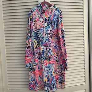 NWOT Lily Pulitzer skipper style dress for girls XL w/ 3/4 zip vibrant pink fish